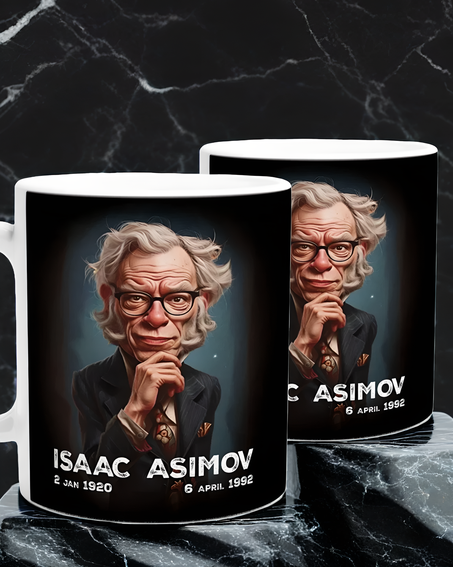 Isaac Asimov Caricature Mug – Perfect for Sci-Fi Lovers & Bookworms